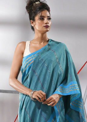 Teal Cotton Saree With Blouse Piece - Indian Silk House Agencies