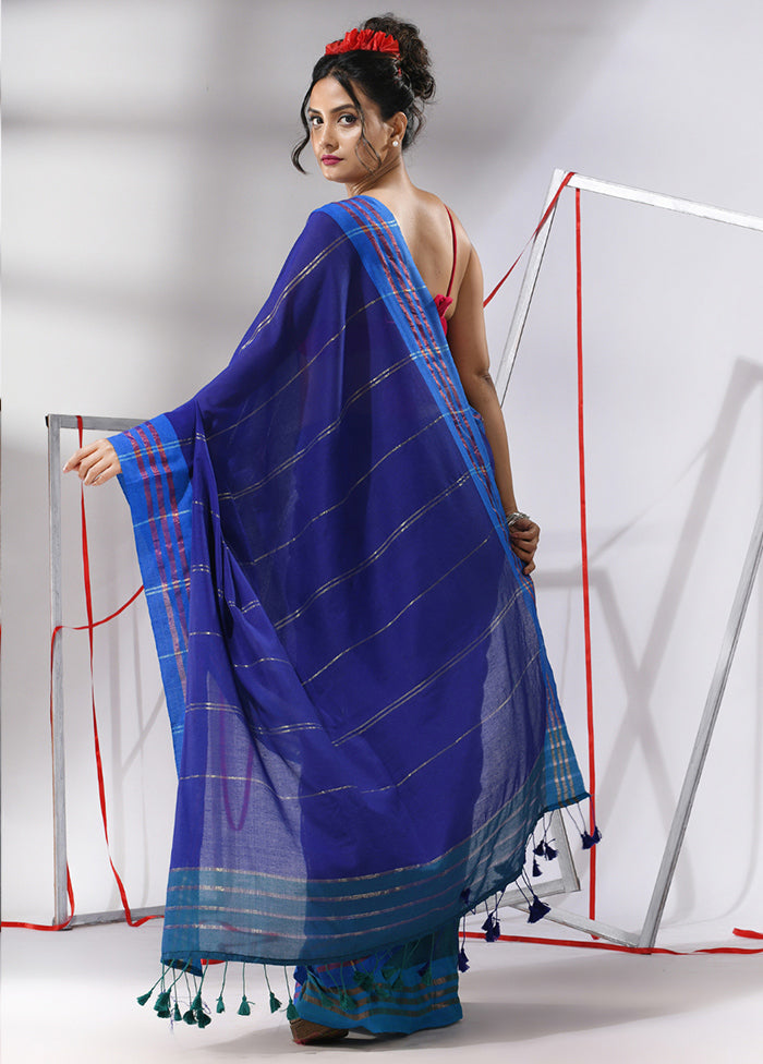 Blue Cotton Saree With Blouse Piece - Indian Silk House Agencies