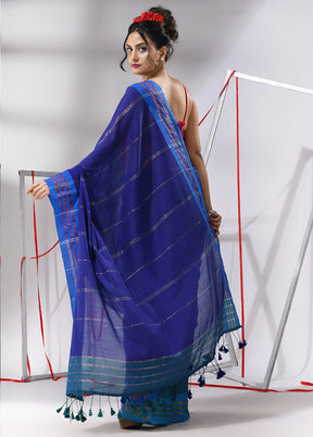 Blue Cotton Saree With Blouse Piece - Indian Silk House Agencies