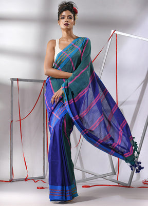 Blue Cotton Saree With Blouse Piece - Indian Silk House Agencies