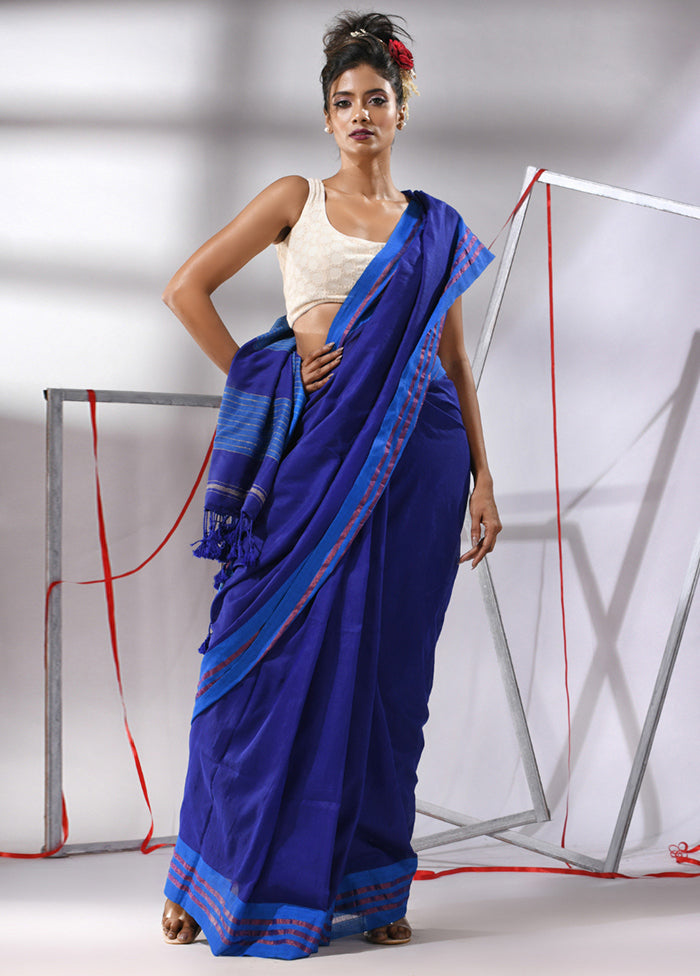 Blue Cotton Saree With Blouse Piece - Indian Silk House Agencies