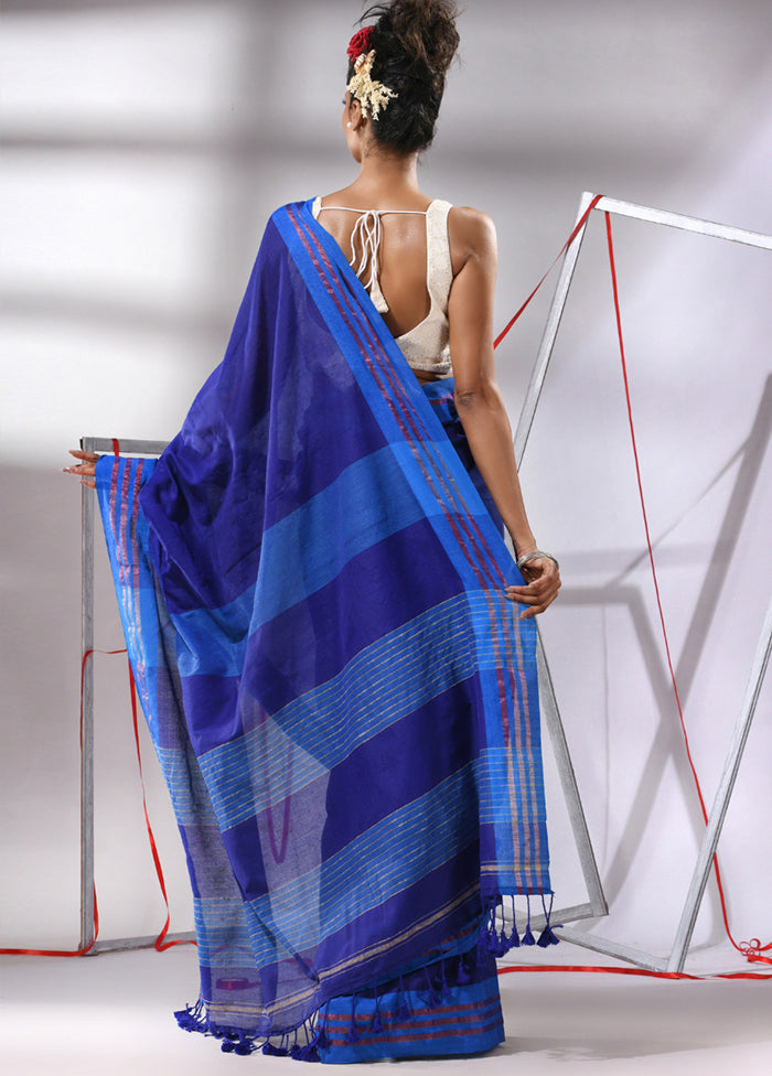 Blue Cotton Saree With Blouse Piece - Indian Silk House Agencies