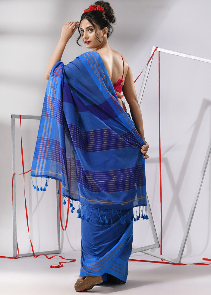 Blue Cotton Saree With Blouse Piece - Indian Silk House Agencies