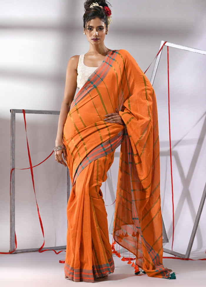 Orange Cotton Saree With Blouse Piece - Indian Silk House Agencies