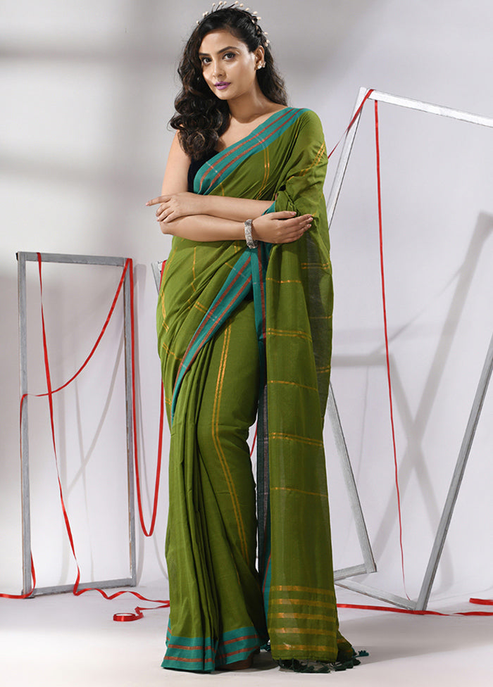 Green Cotton Saree With Blouse Piece - Indian Silk House Agencies