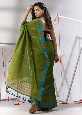 Green Cotton Saree With Blouse Piece - Indian Silk House Agencies