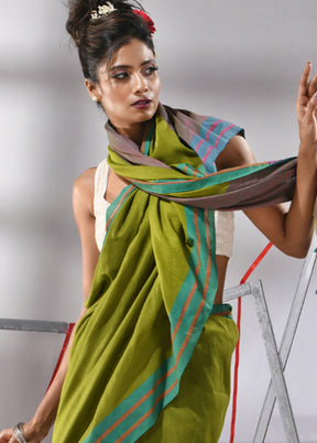 Lime Green Cotton Saree With Blouse Piece - Indian Silk House Agencies