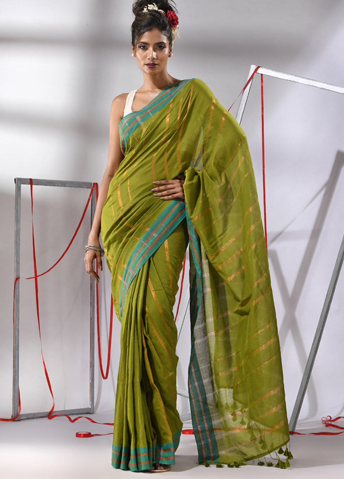 Moss Green Cotton Saree With Blouse Piece - Indian Silk House Agencies