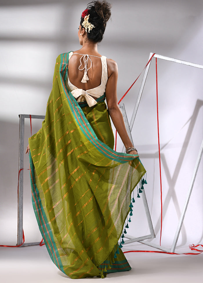 Moss Green Cotton Saree With Blouse Piece - Indian Silk House Agencies