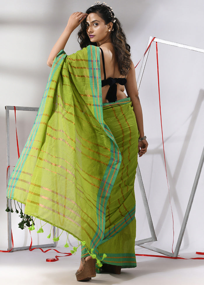 Light Green Cotton Saree With Blouse Piece - Indian Silk House Agencies