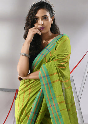 Light Green Cotton Saree With Blouse Piece - Indian Silk House Agencies