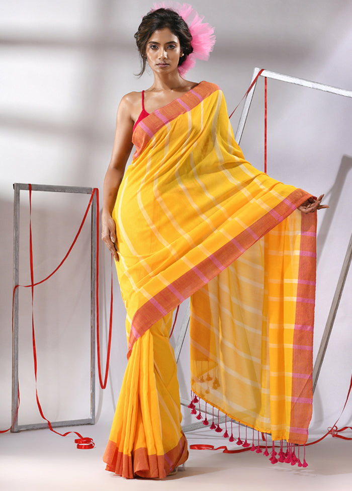 Yellow Cotton Saree With Blouse Piece - Indian Silk House Agencies