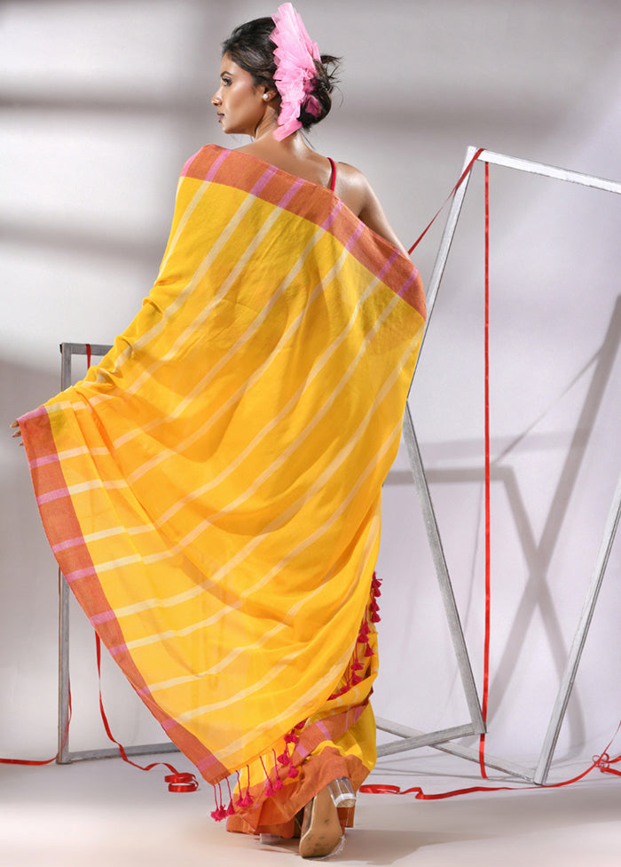 Yellow Cotton Saree With Blouse Piece - Indian Silk House Agencies