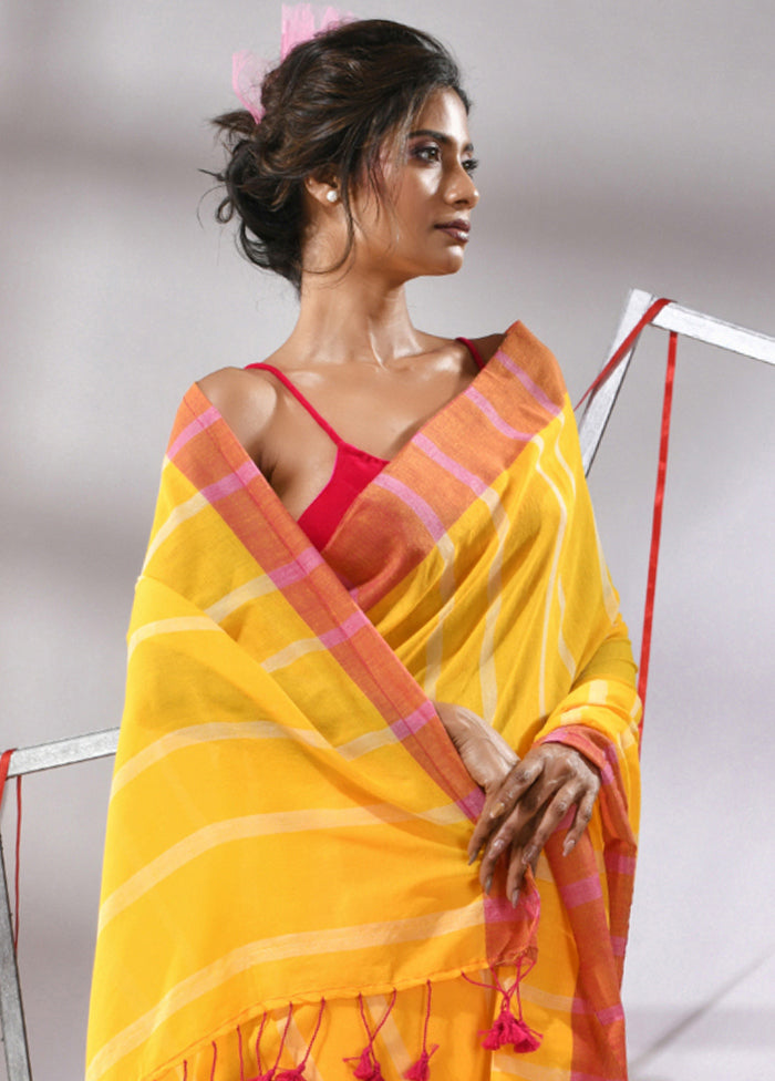 Yellow Cotton Saree With Blouse Piece - Indian Silk House Agencies