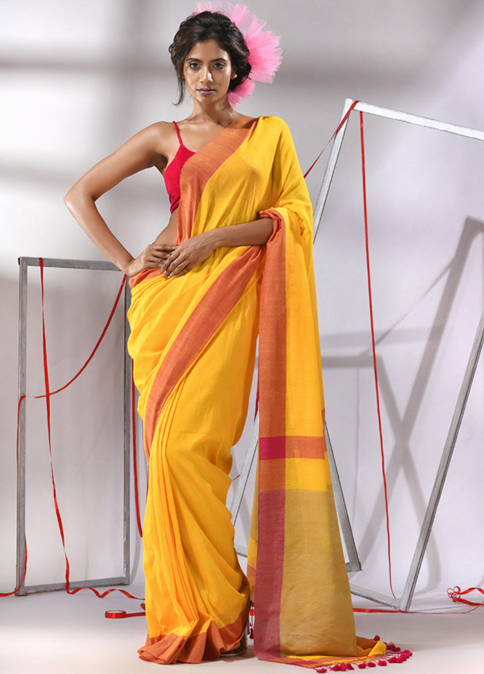 Yellow Cotton Saree With Blouse Piece - Indian Silk House Agencies