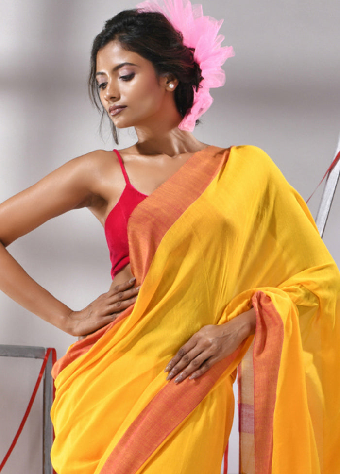 Yellow Cotton Saree With Blouse Piece - Indian Silk House Agencies