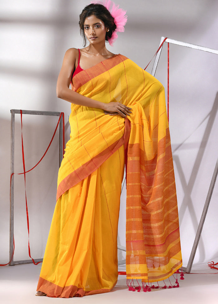 Yellow Cotton Saree With Blouse Piece - Indian Silk House Agencies