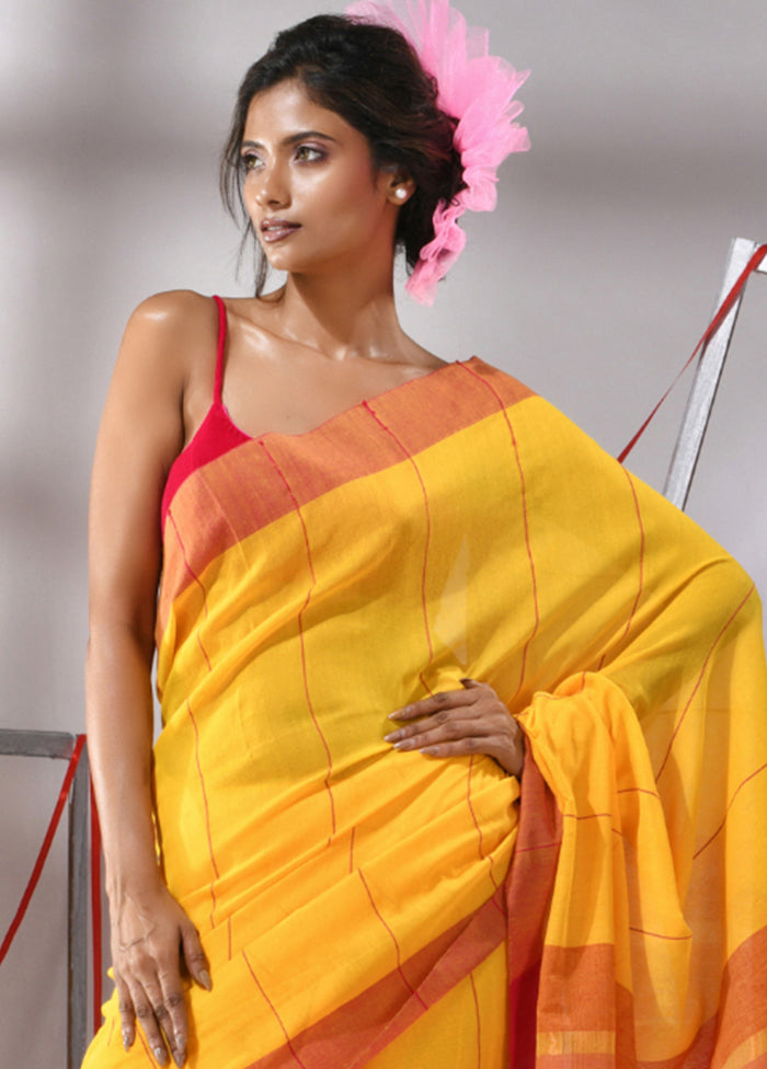 Yellow Cotton Saree With Blouse Piece - Indian Silk House Agencies