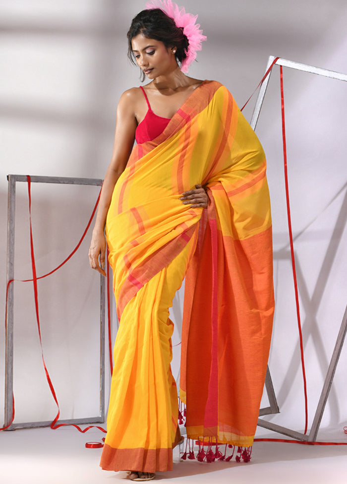 Yellow Cotton Saree With Blouse Piece - Indian Silk House Agencies