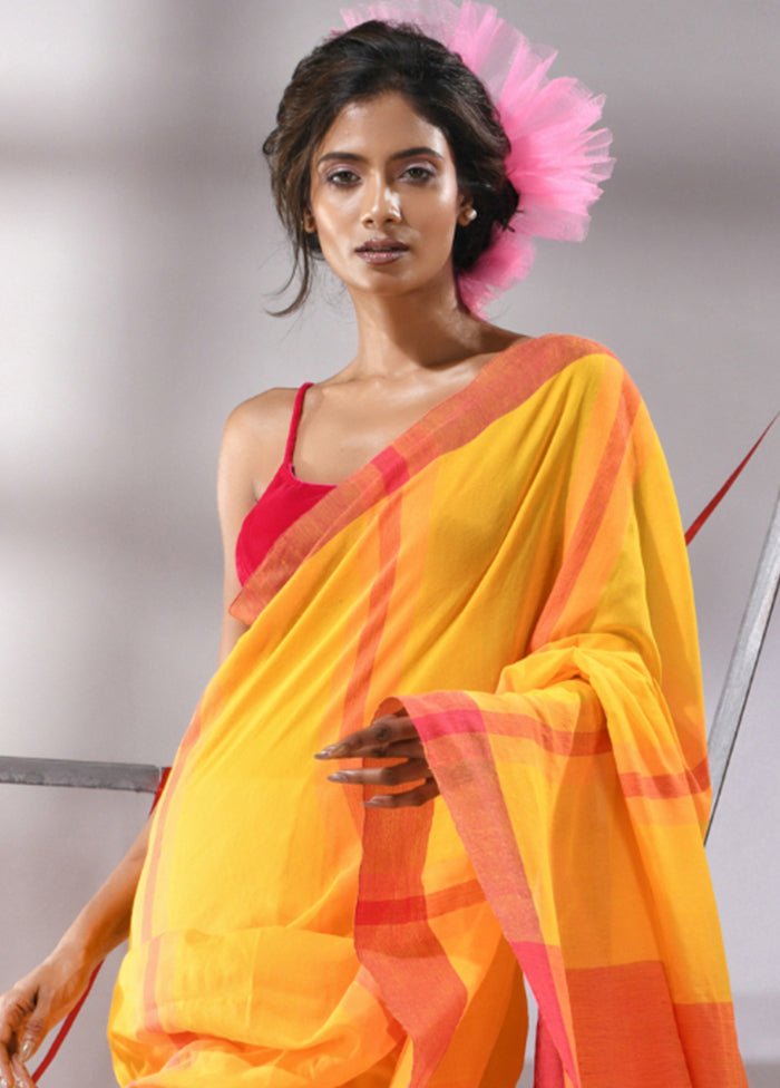 Yellow Cotton Saree With Blouse Piece - Indian Silk House Agencies