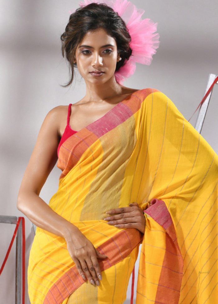 Yellow Cotton Saree With Blouse Piece - Indian Silk House Agencies