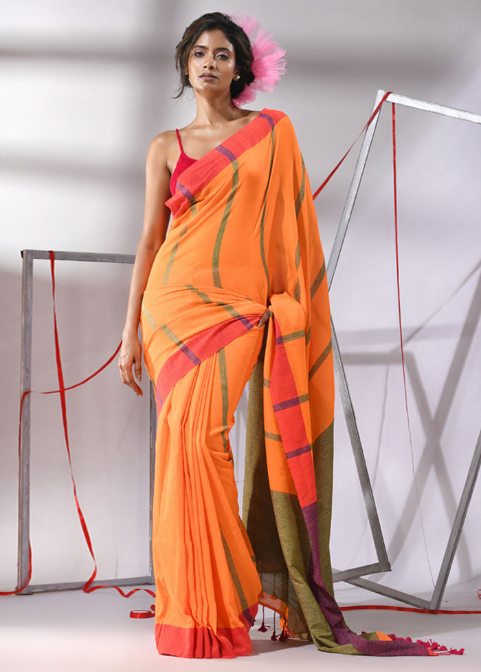 Orange Cotton Saree With Blouse Piece - Indian Silk House Agencies