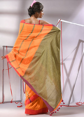 Orange Cotton Saree With Blouse Piece - Indian Silk House Agencies