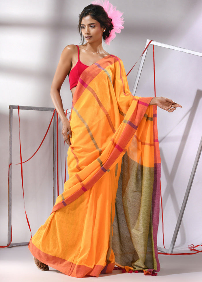 Yellow Cotton Saree With Blouse Piece - Indian Silk House Agencies