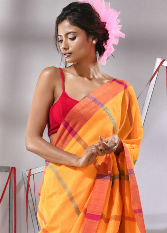 Yellow Cotton Saree With Blouse Piece - Indian Silk House Agencies