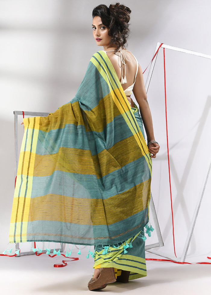 Teal Cotton Saree With Blouse Piece - Indian Silk House Agencies