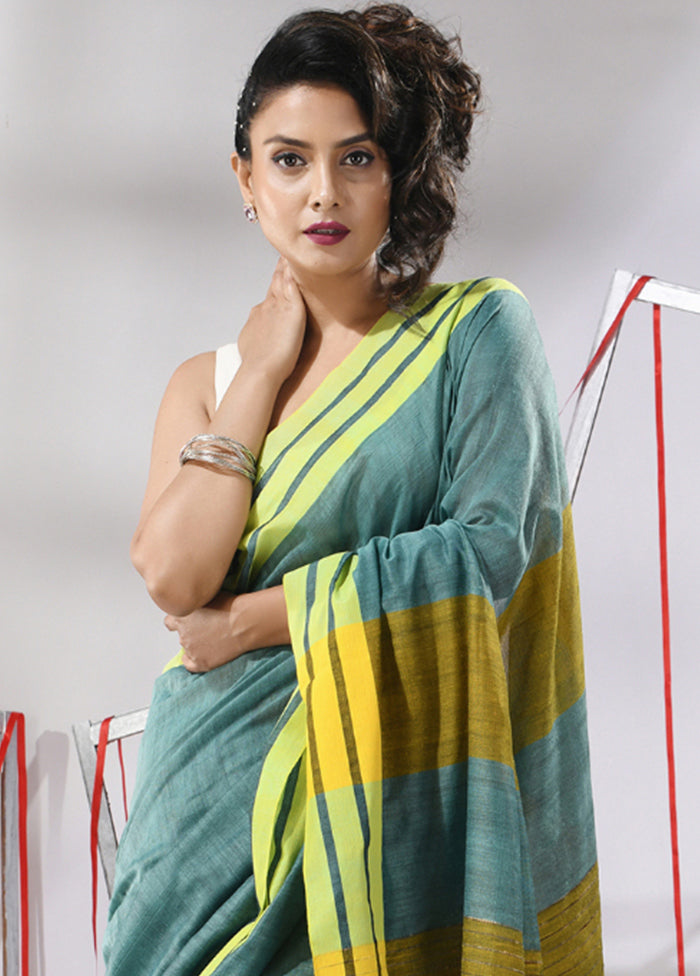 Teal Cotton Saree With Blouse Piece - Indian Silk House Agencies