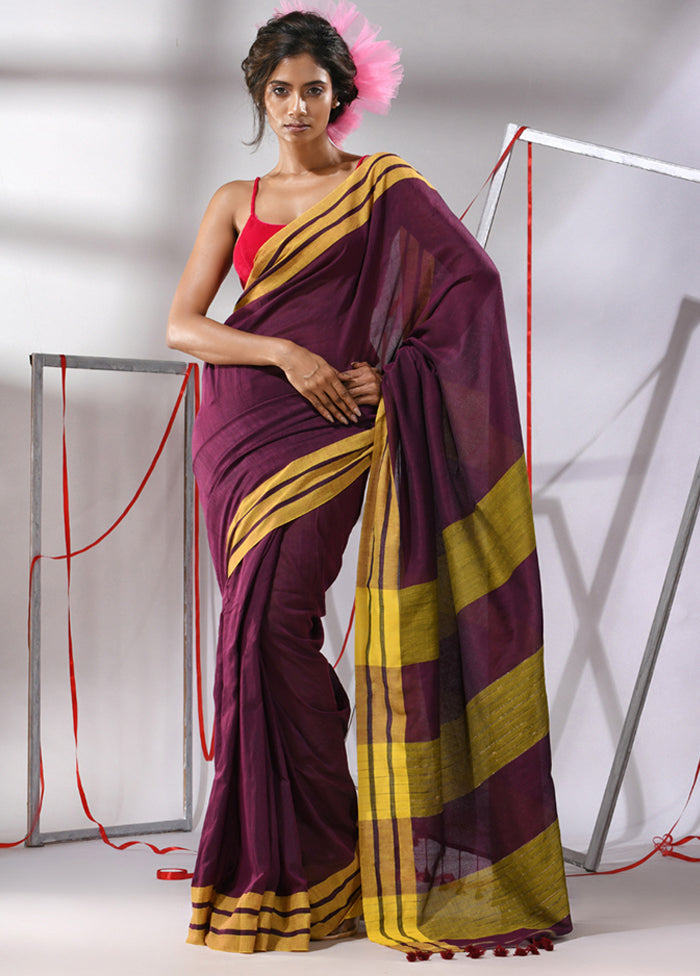 Purple Cotton Saree With Blouse Piece - Indian Silk House Agencies