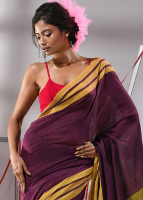 Purple Cotton Saree With Blouse Piece - Indian Silk House Agencies