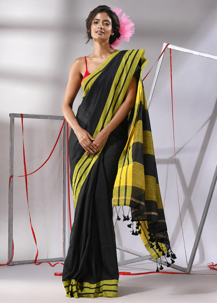 Black Cotton Saree With Blouse Piece - Indian Silk House Agencies