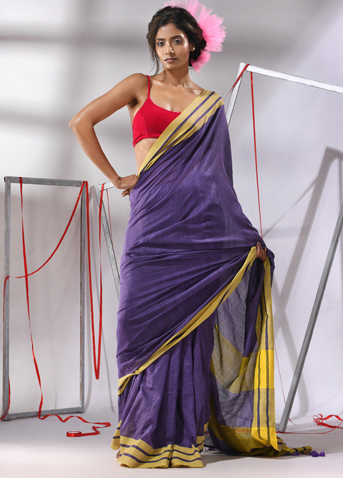 Violet Cotton Saree With Blouse Piece - Indian Silk House Agencies