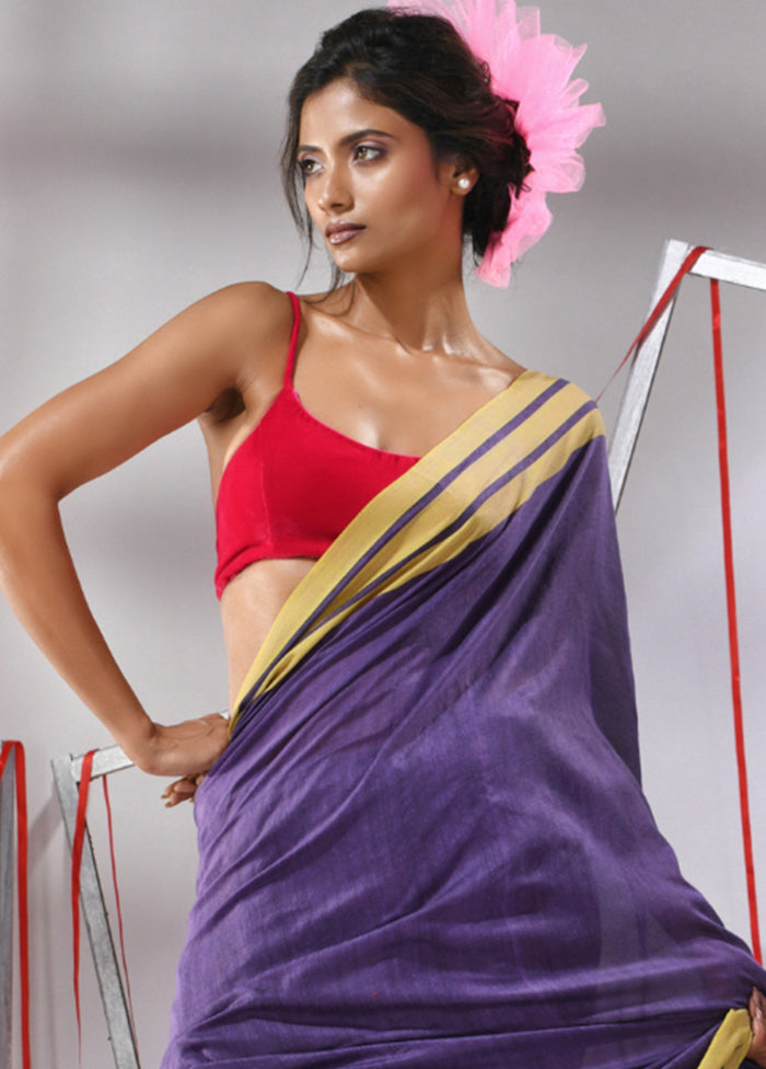 Violet Cotton Saree With Blouse Piece - Indian Silk House Agencies