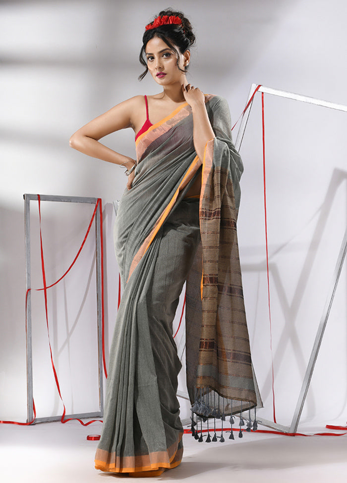 Grey Cotton Saree With Blouse Piece - Indian Silk House Agencies