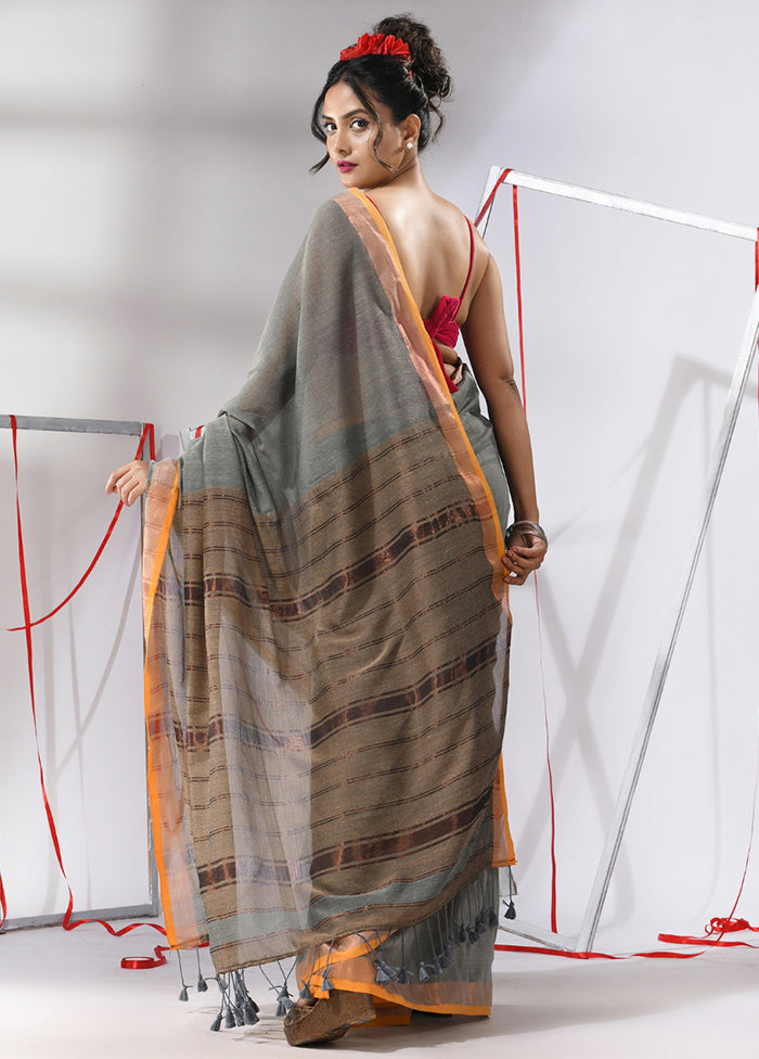 Grey Cotton Saree With Blouse Piece - Indian Silk House Agencies