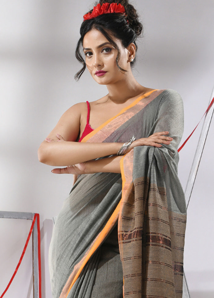 Grey Cotton Saree With Blouse Piece - Indian Silk House Agencies