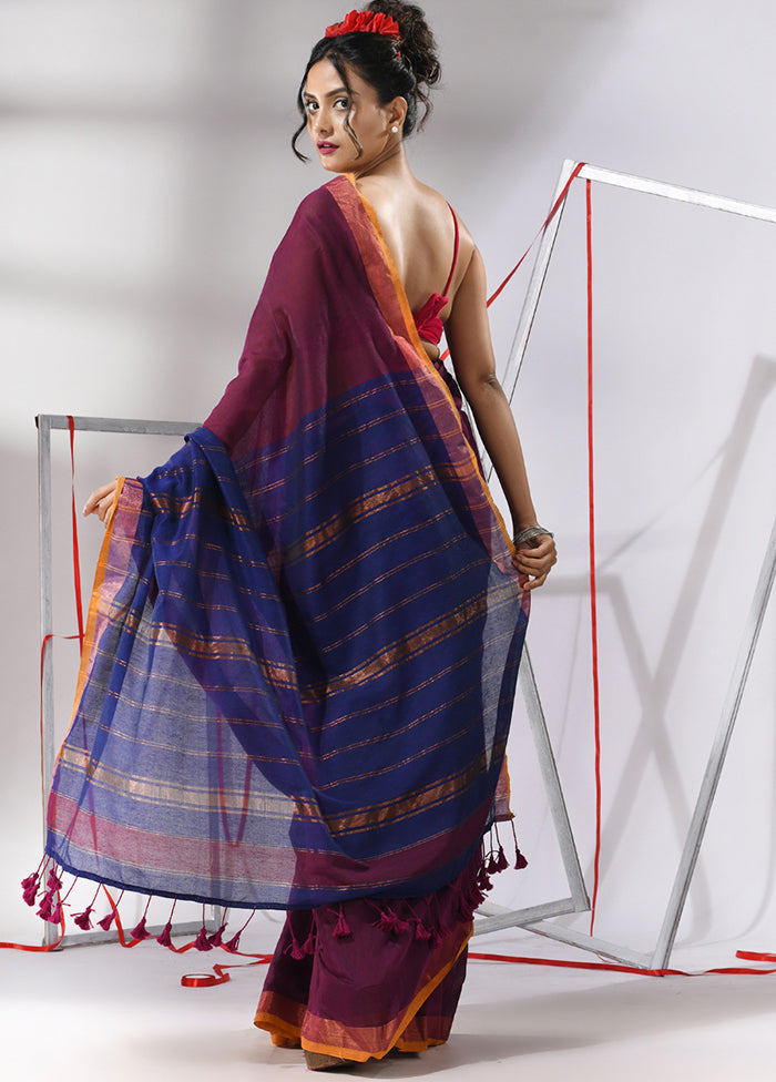 Purple Cotton Saree With Blouse Piece - Indian Silk House Agencies