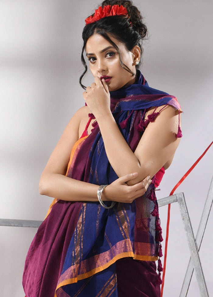 Purple Cotton Saree With Blouse Piece - Indian Silk House Agencies