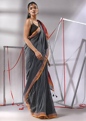 Grey Cotton Saree With Blouse Piece - Indian Silk House Agencies