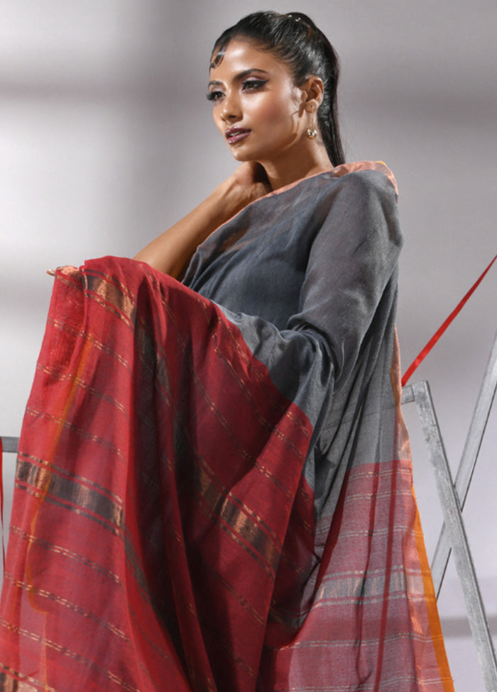 Grey Cotton Saree With Blouse Piece - Indian Silk House Agencies