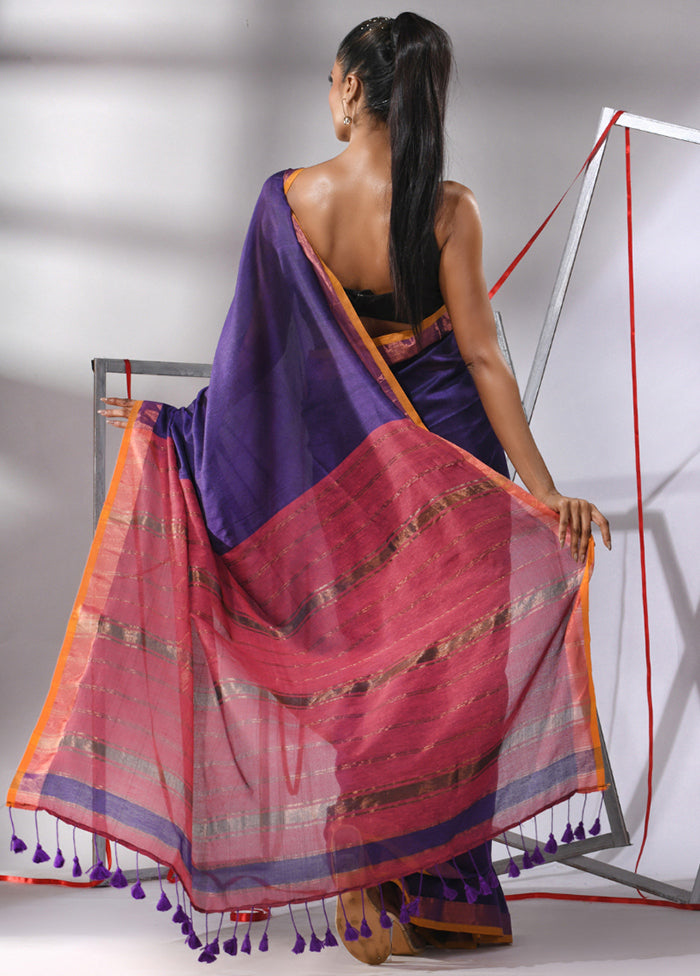 Blue Cotton Saree With Blouse Piece - Indian Silk House Agencies