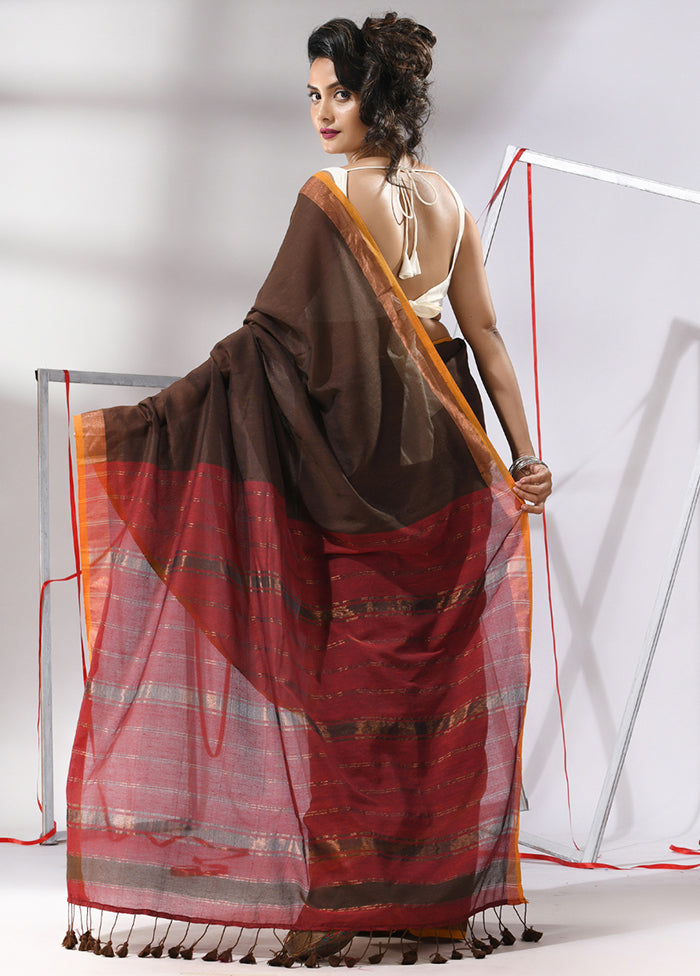 Brown Cotton Saree With Blouse Piece - Indian Silk House Agencies