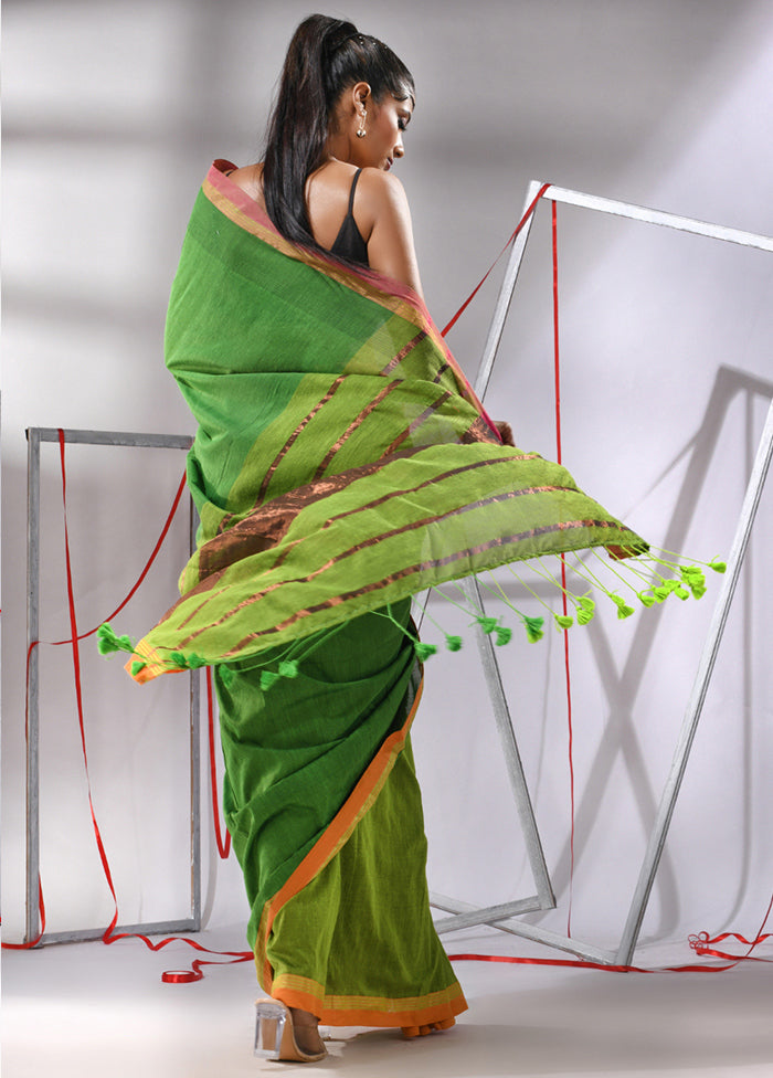 Green Cotton Saree With Blouse Piece - Indian Silk House Agencies