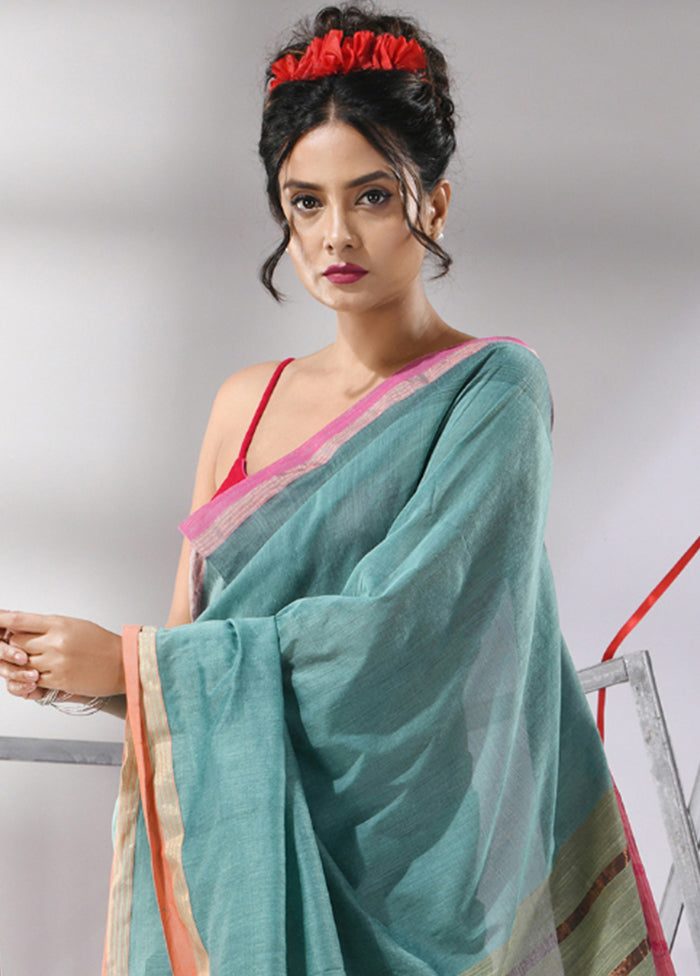 Ice Blue Cotton Saree With Blouse Piece - Indian Silk House Agencies