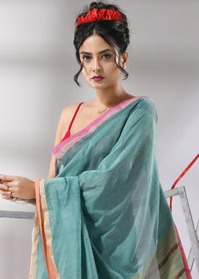 Ice Blue Cotton Saree With Blouse Piece - Indian Silk House Agencies