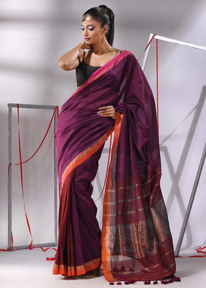 Magenta Cotton Saree With Blouse Piece - Indian Silk House Agencies