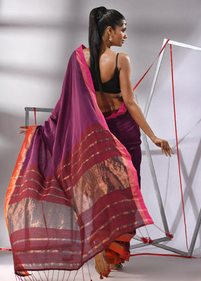 Magenta Cotton Saree With Blouse Piece - Indian Silk House Agencies